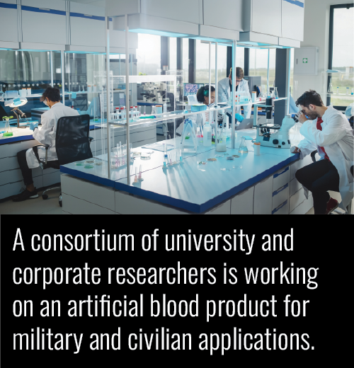 A consortium of university and corporate researchers is working on an artificial blood product for military and civilian applications.